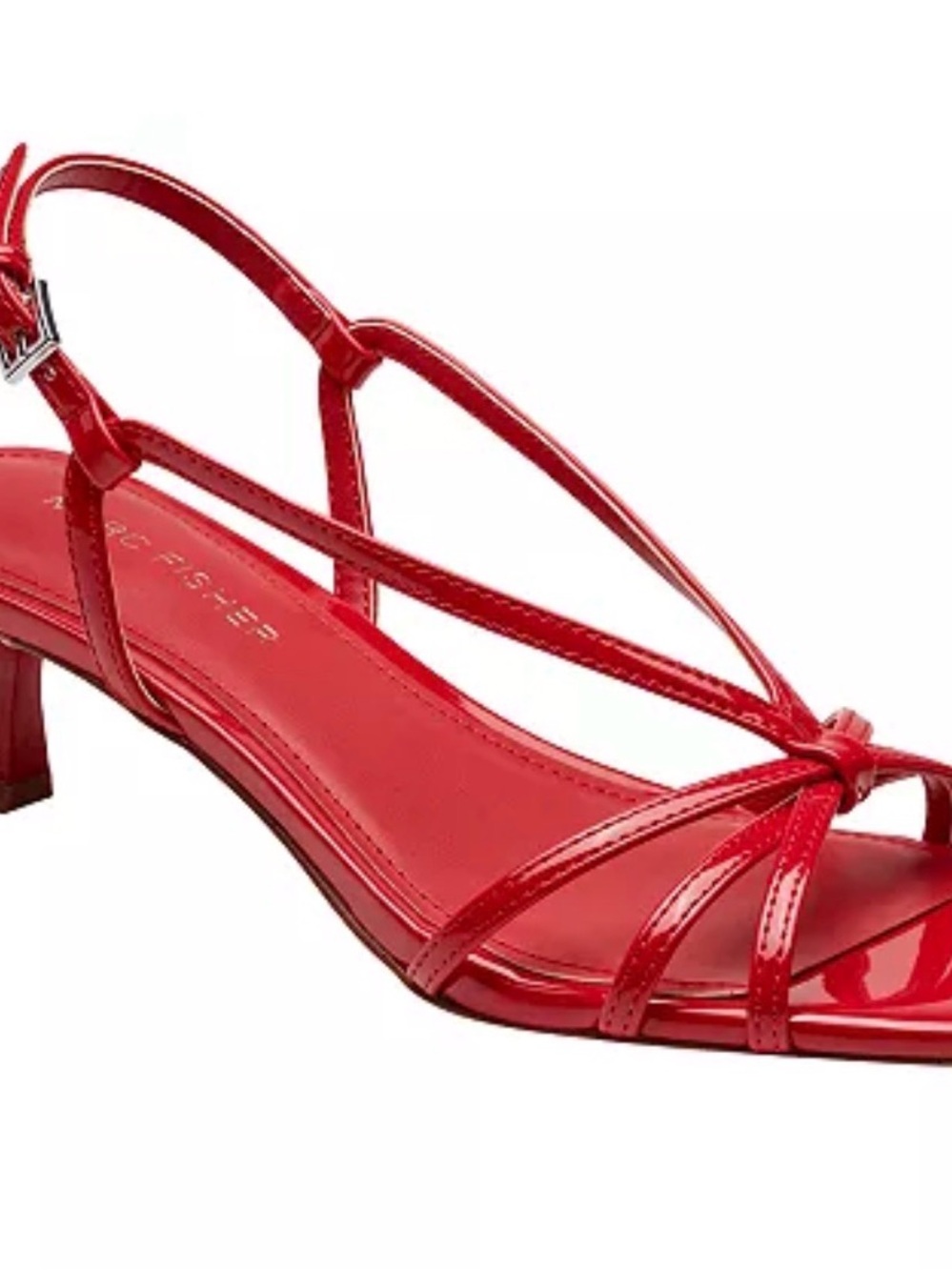 Marc Fisher Red Patent Strappy Slingback Sandals kitten germ sz 9.5 m